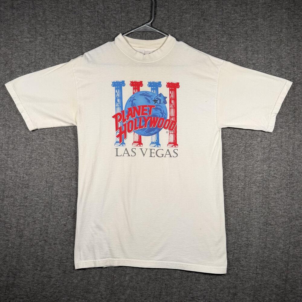 Vintage Planet Hollywood Las Vegas Shirt Mens Medium White Graphic 1991 90s USA